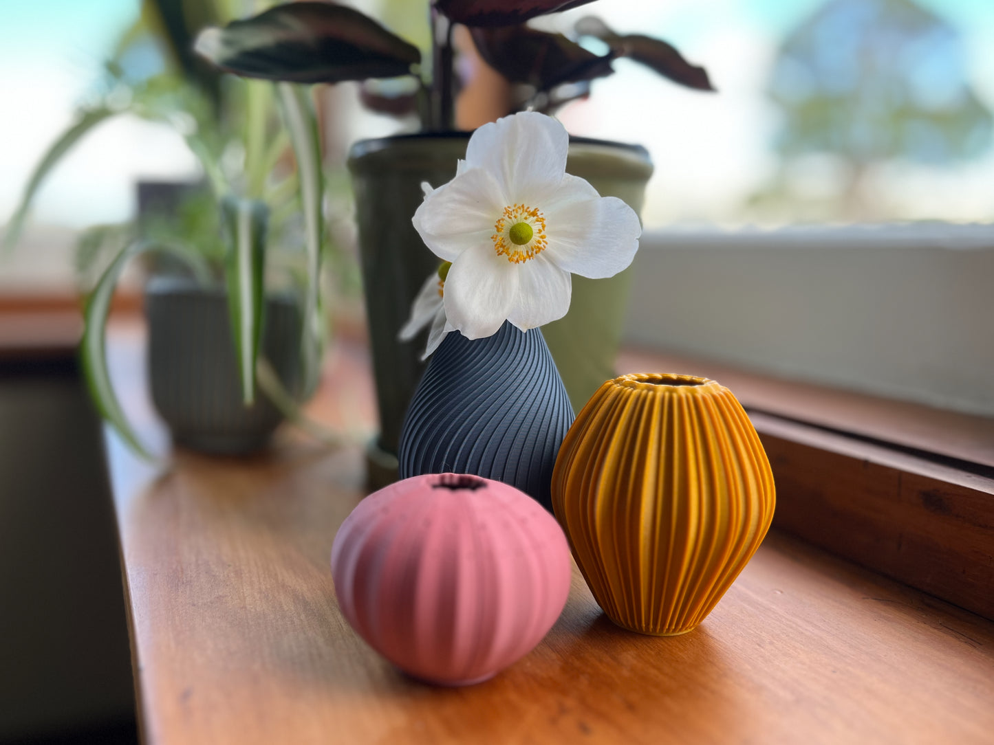 Single Bud Vases. Unique Mini Vases Inspired by nature in matte earthy tones. 3D printed and designed to be displayed in groups.