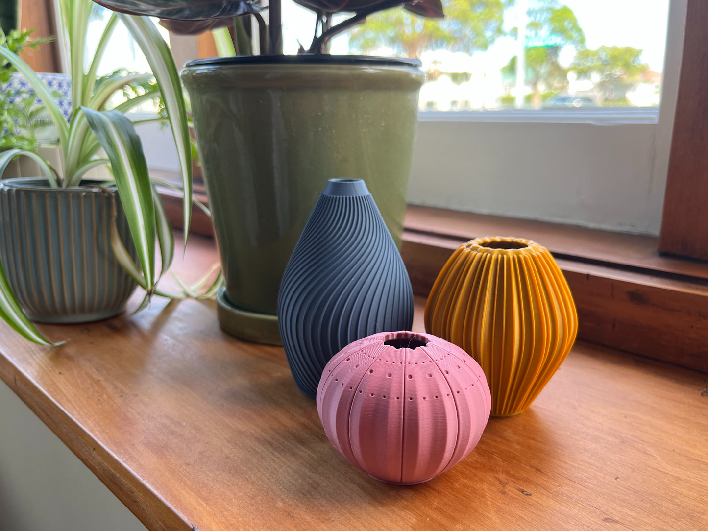 Single Bud Vases. Unique Mini Vases Inspired by nature in matte earthy tones. 3D printed and designed to be displayed in groups.